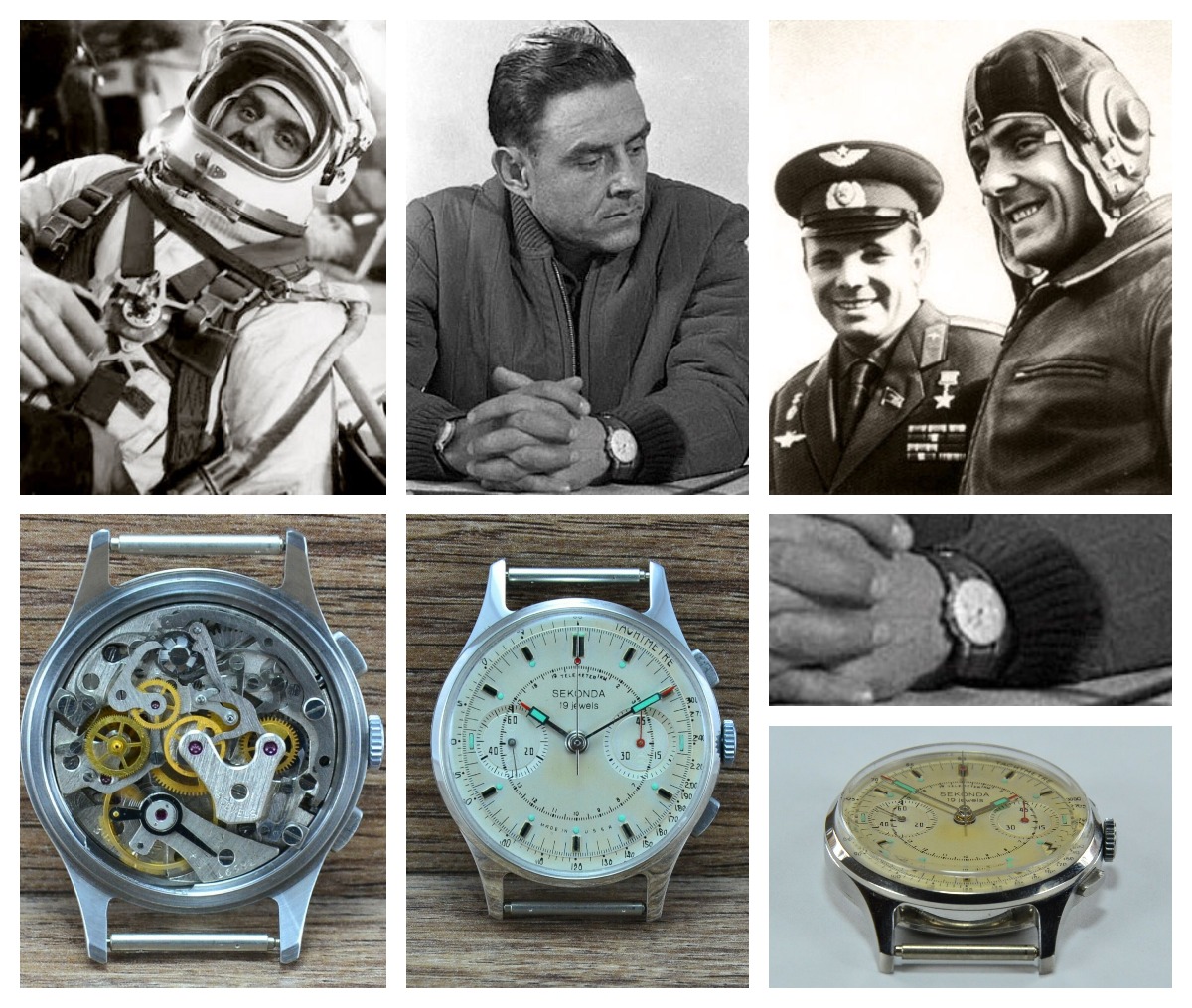 Vladimir Komarov was wearing a Sekonda labeled Strela with a cream dial during his training and the Soyuz-1 mission. Credits: STRELA