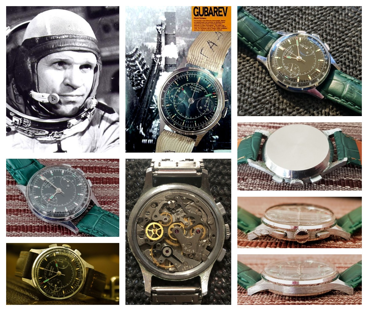Gubarev wore a black Strela - branded Sekonda - Chronograph watch with the Poljot 3017 hand-wound movement during the Soyuz-28 mission. A great Omega Speedmaster alternative that is getting rare, but can still be found on eBay.