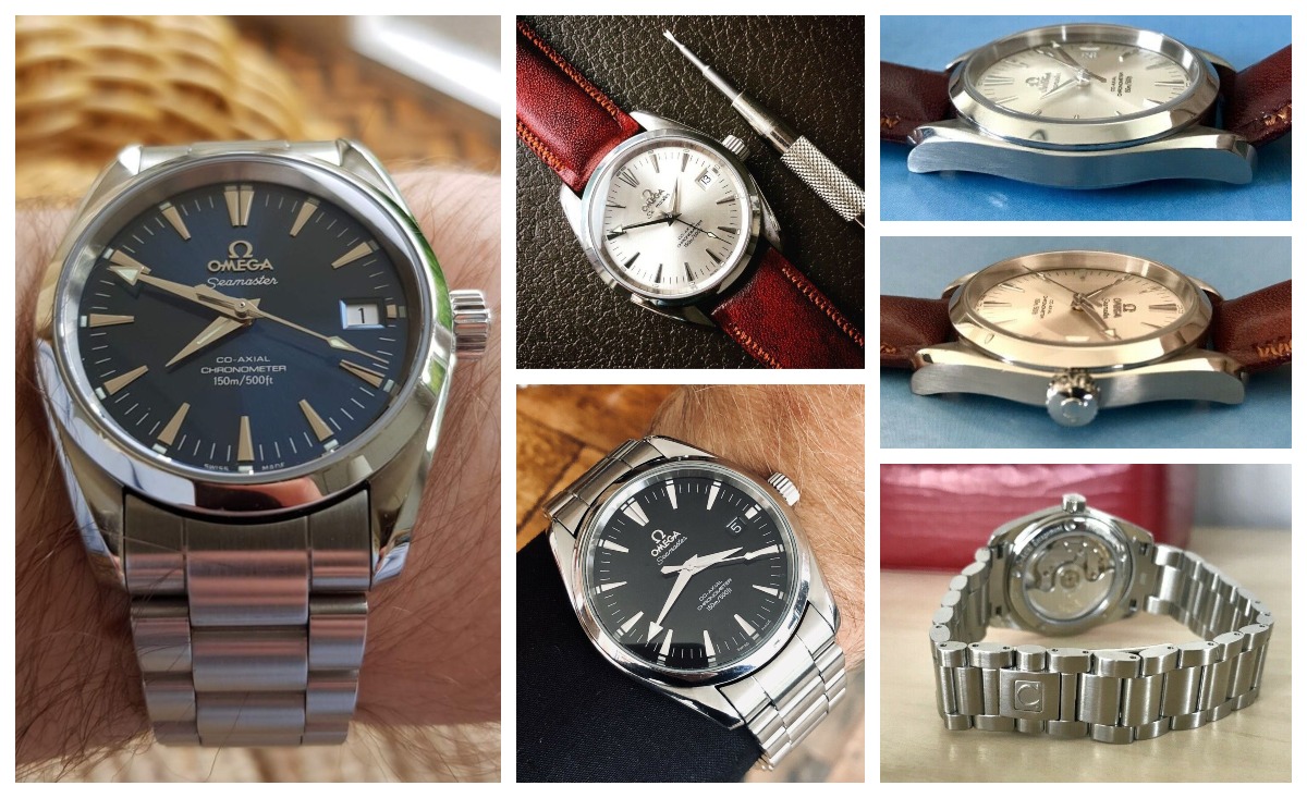 Some Omega Seamaster Aqua Terra models. Left: 2504.80, Center-top: 2504.30, Center-bottom: 2503.50. Available on eBay.