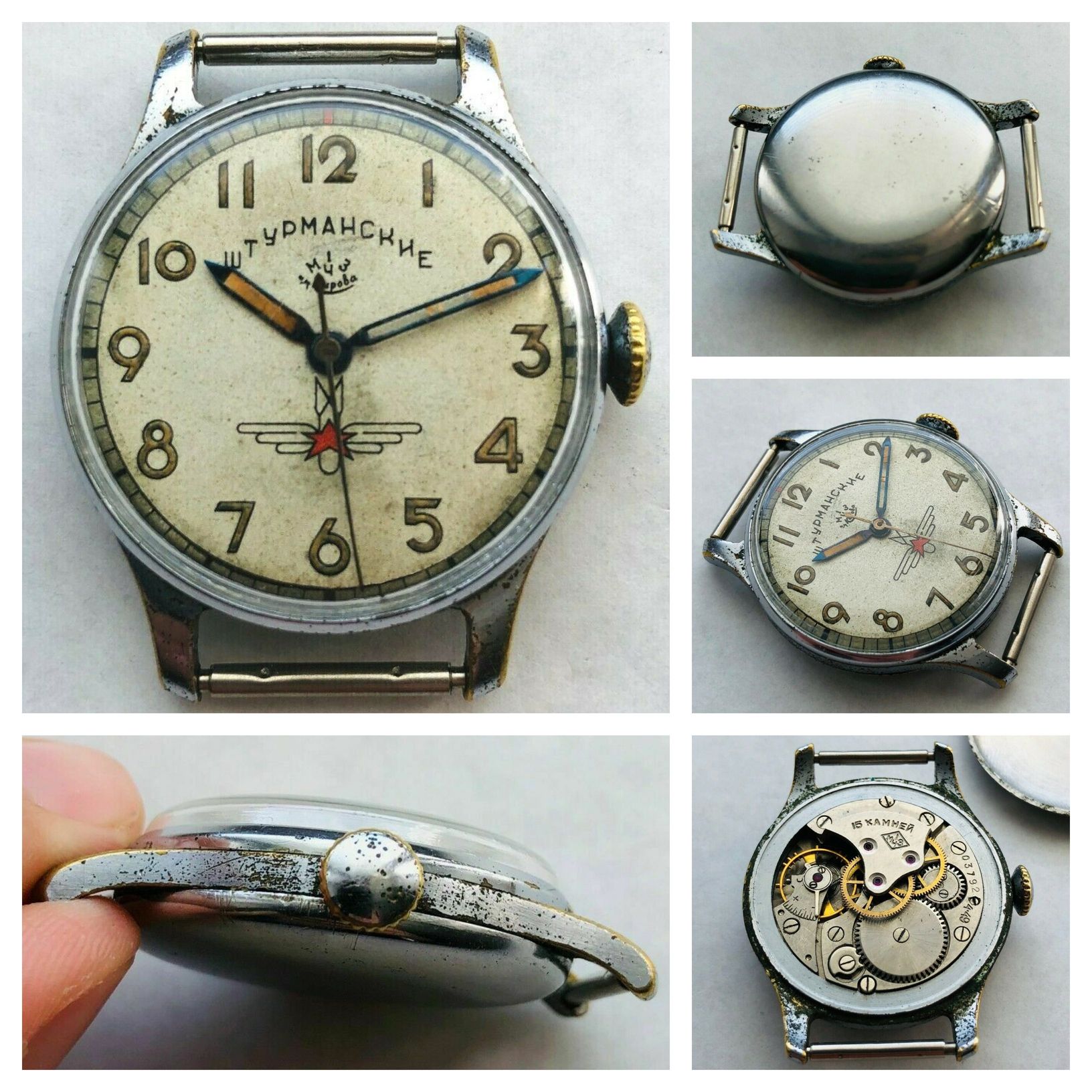 An original Sturmanskie “Gagarin” 15J model from 1949 (movement marked 4.49). Credits: eBay seller ussr_go