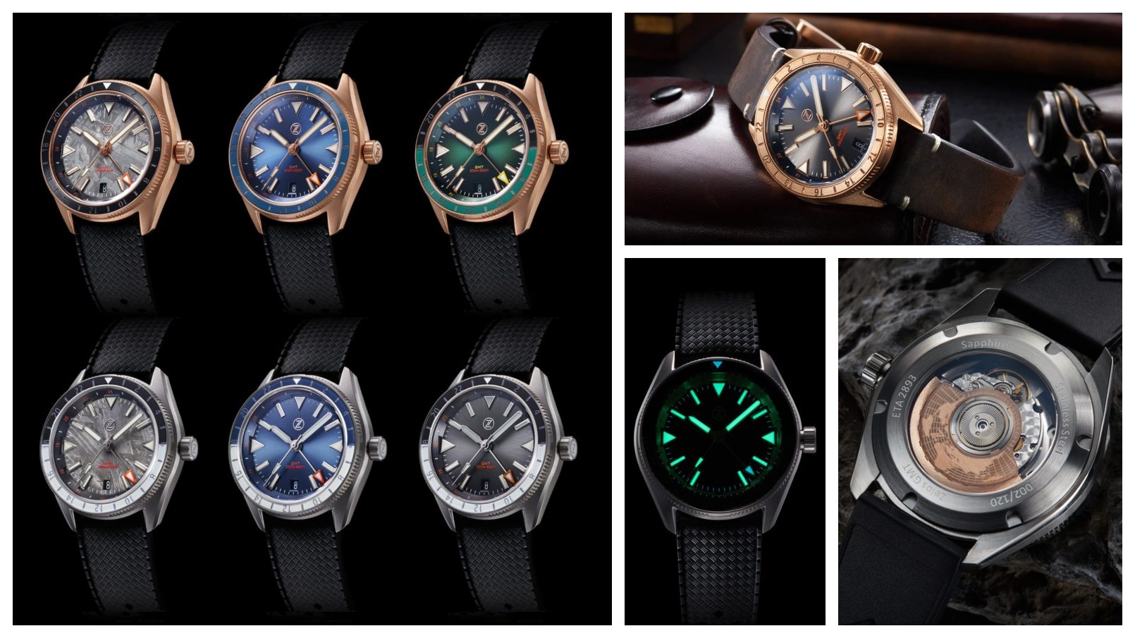 The Zelos Horizon GMT collection. Credits: Zelos watches